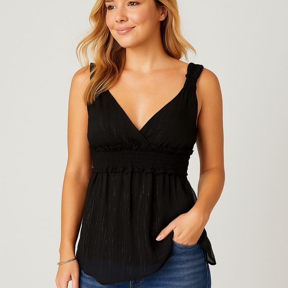 Vintage Jordache Y2K Black Babydoll Tunic Top Metallic Juniors Size Large - Picture 1 of 15